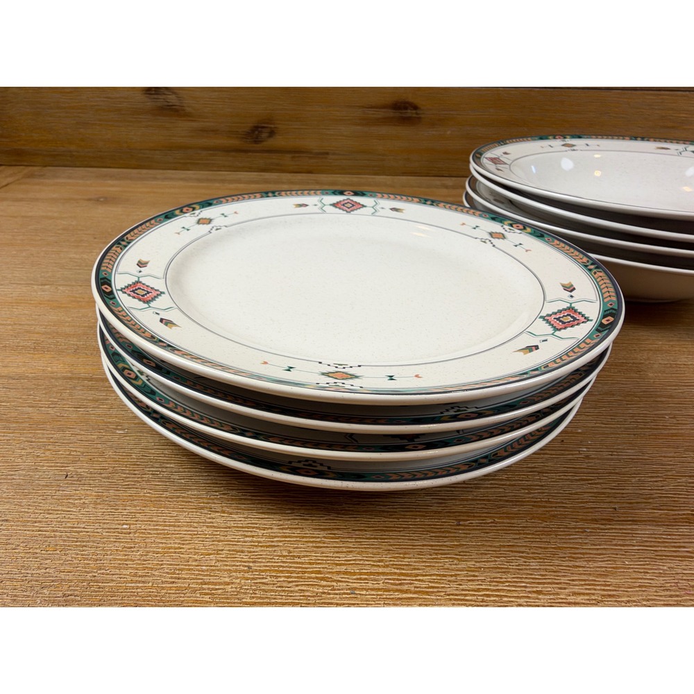 Vintage Southwest 8pc Set 4 Dinner Plates 4 Soup Bowls Studio Nova Adirondack